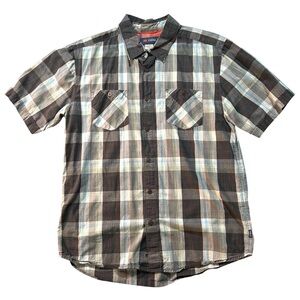 Cova Shirt Large Gray Checked Plaid Button Front Short Sleeve 100% Cotton